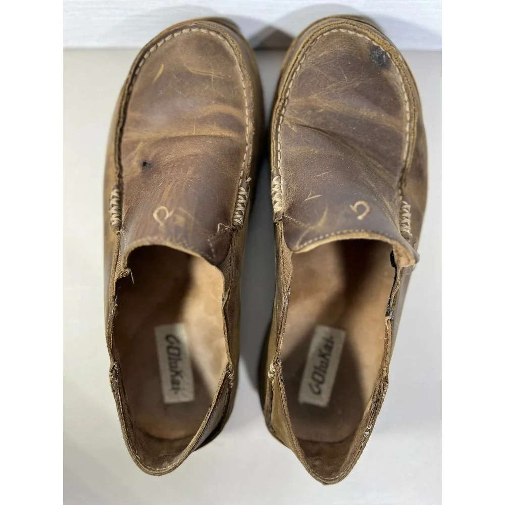 OLUKAI Moloa 9.5 Mens 10128-2733 Casual Brown Leather  Slip On Loafer Shoe